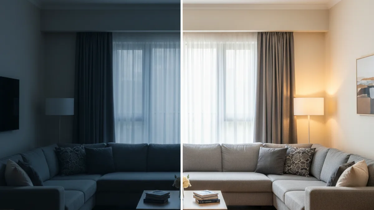 AI ile emlak fotoğrafı düzenleme — karanlık ve aydınlık karşılaştırma