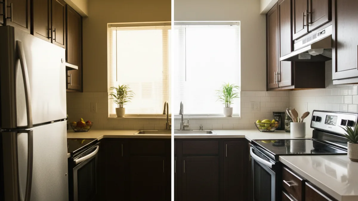 AI ışık düzeltme öncesi ve sonrası karşılaştırma