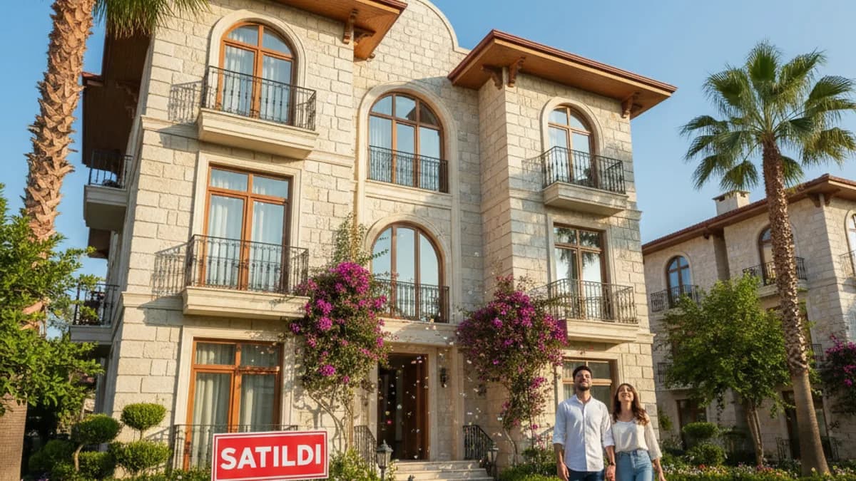 Satıldı tabelası ile güzel Türk apartman binası — başarılı satış